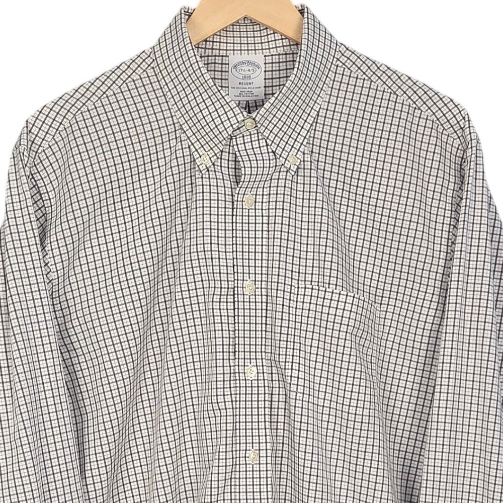 Brooks Brothers Button Down Shirt Mens 17.5 34/35 Black White Check Regent